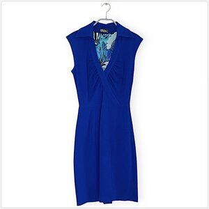 Cache Contour Collection Royal Blue Ponte Knit Collared Bodycon Sheath Dress 4 6